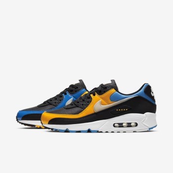 Nike Air Max 90 Premium - Férfi Utcai Cipő - Fekete/Kék/Arany/Metal Titán